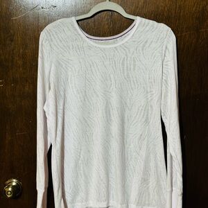 Cream Ribbed Fitted Long Sleeve Blouse